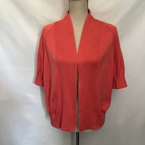 VINTAGE TALBOTSCotton Cardigan Womens Sweater Sz Large Orange Granny Core Open - Picture 11 of 11